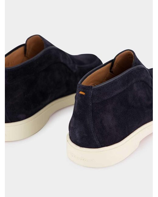 Santoni Blue Round-Toe Slip-On Loafers