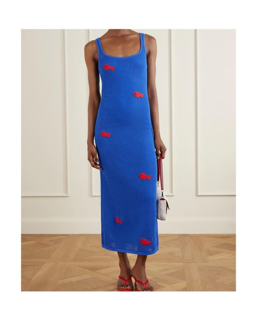 Staud Blue Pietro Crochet Embroidered Dress