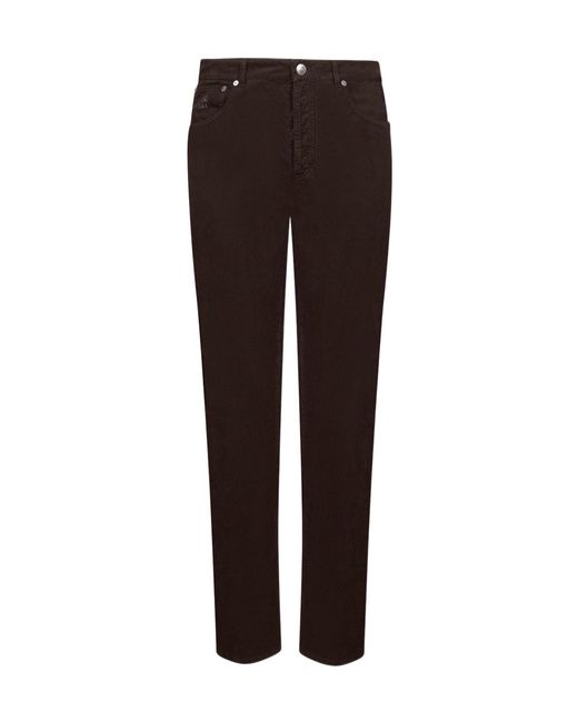 Brunello Cucinelli Brown Logo Patch Straight Leg Trousers for men