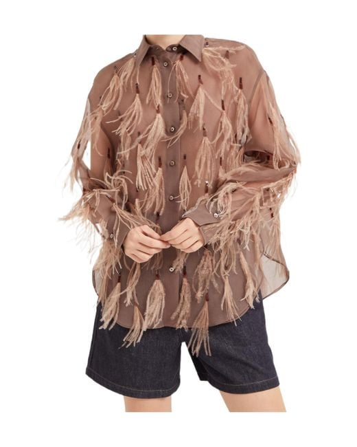 Brunello Cucinelli Blue Feather-Detailing Shirt