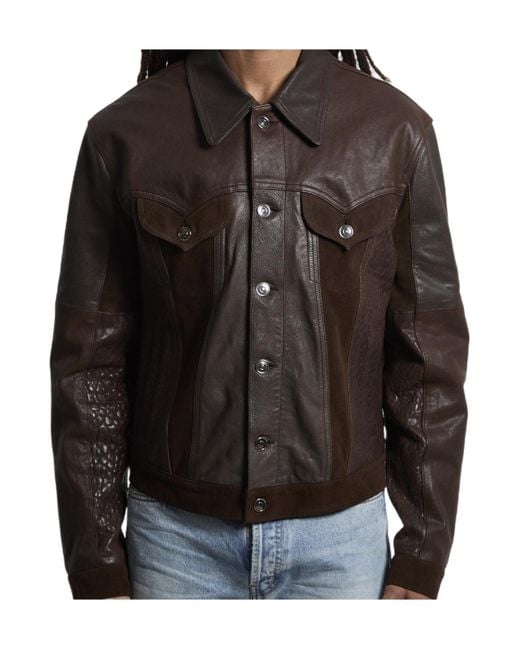 Versace Black Slim Fit Leather Blouson for men