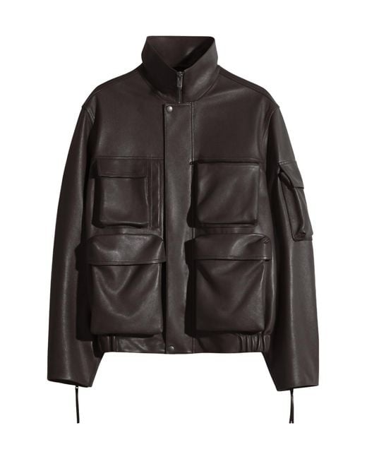 Lemaire Black Leather Jacket With Pockets