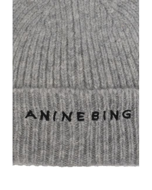 Anine Bing Gray Logo Wool Hat