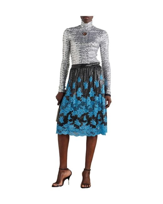 Rabanne Blue Lace-Trimmed Chainmail Midi Skirt