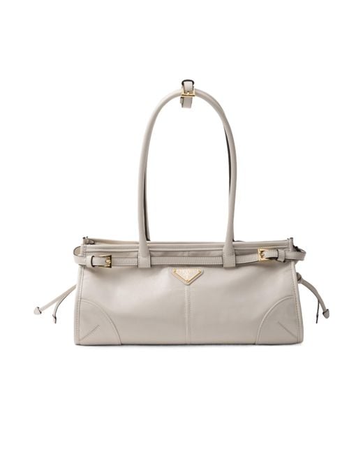 Prada White Triangle-Logo Tote Bag