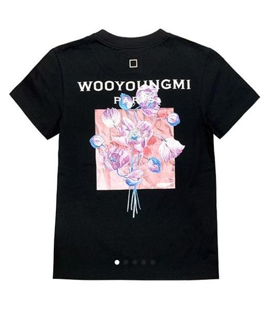 Wooyoungmi Black Flower-Backed Logo T-Shirt