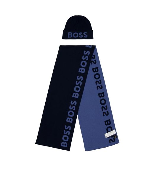 Boss Blue Two-Tone Knit Beanie for men