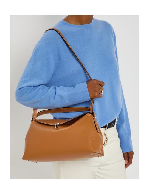 Totême Brown T-Lock Grained Leather Top Handle Bag