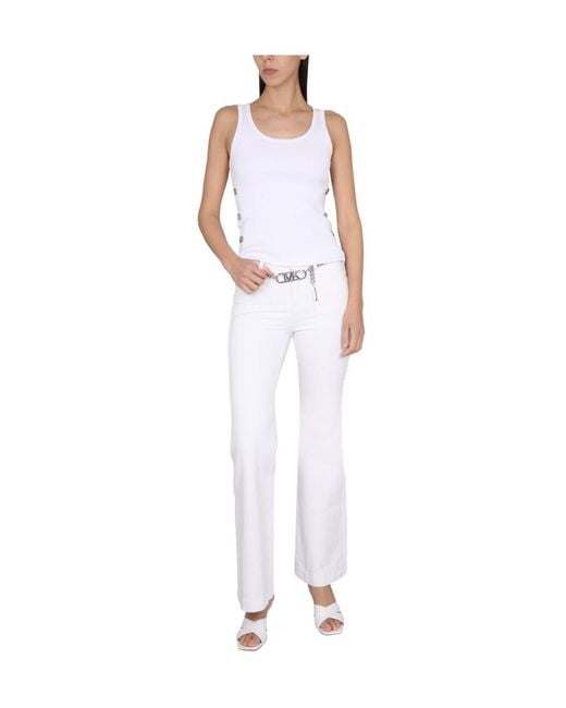 MICHAEL Michael Kors White Chain-Link Belt Flared Trousers