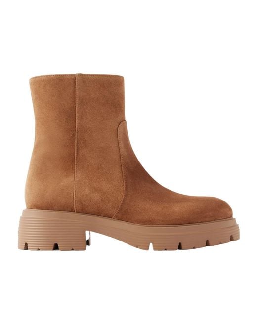 Stuart Weitzman Brown Solid-Color Suede Chelsea Boots