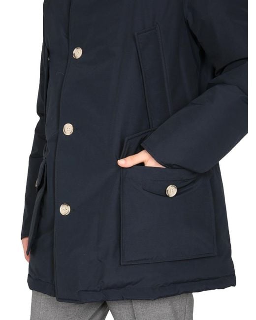 Woolrich Blue Arctic Hooded Down Coat for men