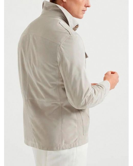 Brunello Cucinelli White Buttoned Leather Shirt Jacket for men