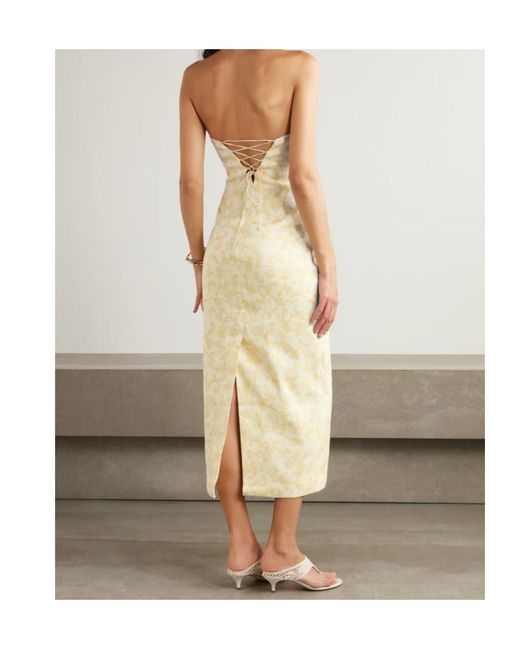 Posse Natural Isla Strapless Floral-Print Linen And Silk-Blend Midi Dress