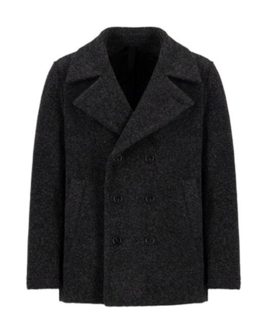 Harris Wharf London Black Double-Breasted Wool Peacoat for men