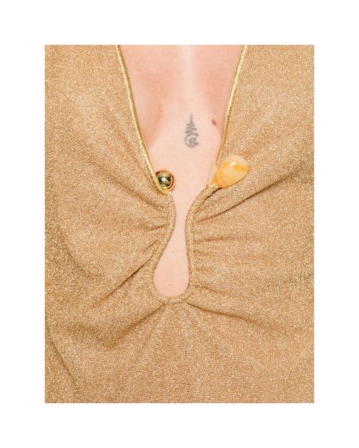 Oseree Natural Oséree Lurex Plunge Mini Dress