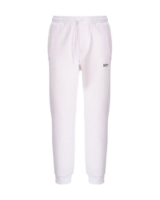 Boss White Logo-Print Track Pants for men