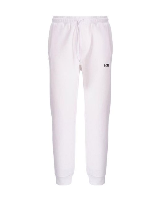 Boss White Logo-Print Track Pants for men