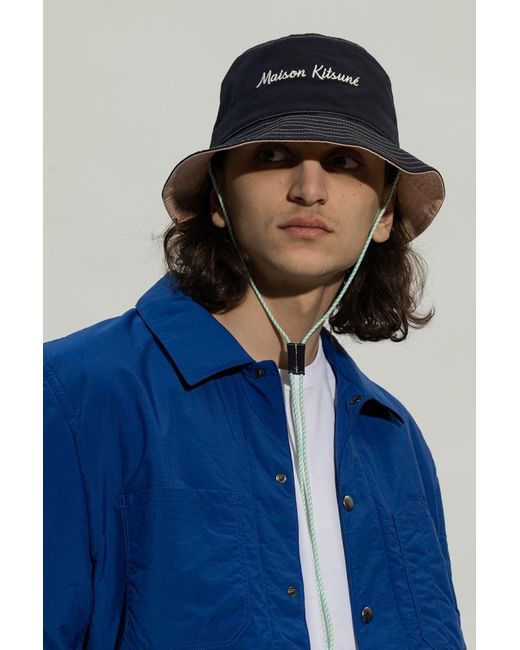 Maison Kitsuné Blue Maison Kitsuné Logo Embroidered Bucket Hat for men