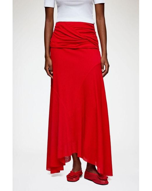 Ganni Red Draped Strapless Dress