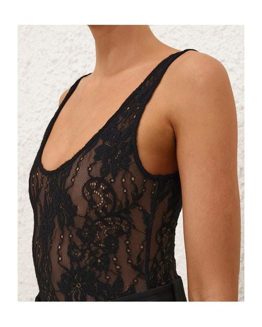 Zimmermann Black Lace Scoop Bodysuit