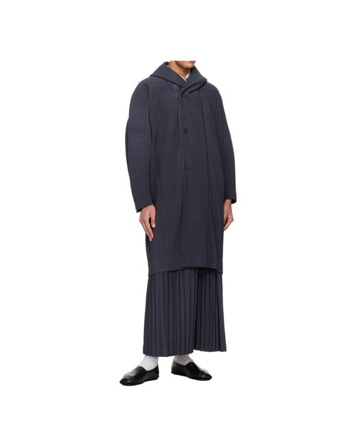 Homme Plissé Issey Miyake Blue Pleated Long-Sleeved Coat for men