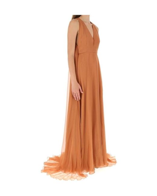 Valentino Brown V-Neck Silk Gown
