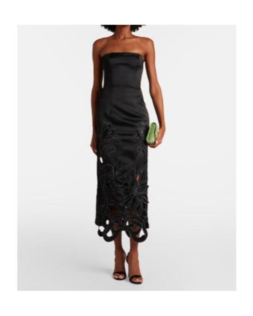 Leo Black Rayna Floral-Appliqué Bustier Gown