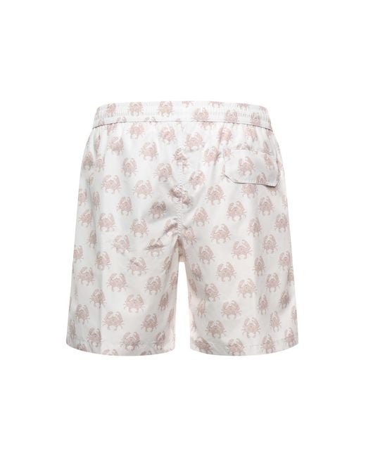 Eleventy White Crab Print Drawstring Swimwear for men