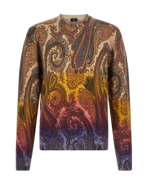 Etro Multicolor Paisley-Print Wool Sweater for men