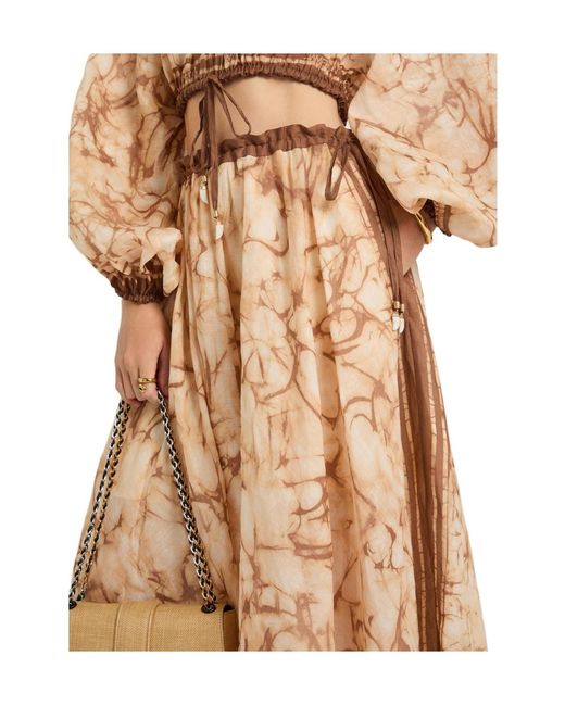 Zimmermann Natural Printed Rami Midi Skirt