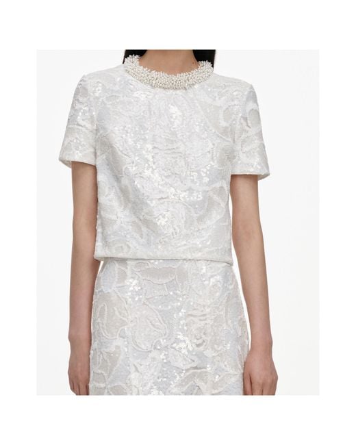 Self-Portrait White Sequin Lace Top