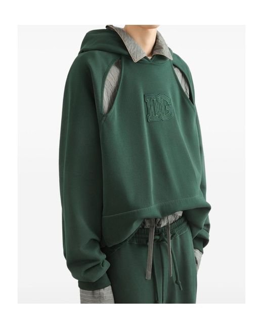 Dolce & Gabbana Green Logo Patch Treated Hoodie for men