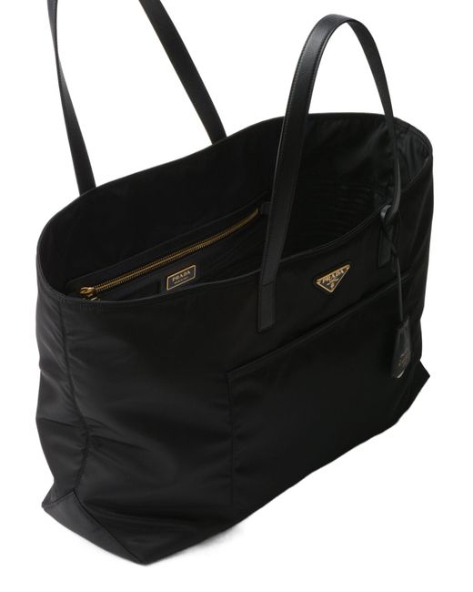 Prada Black Re-Edition 1978 Large Re-Nylon And Saffiano Leather Tote Bag