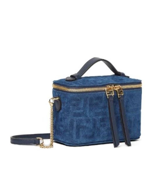 Fendi Blue Ff Denim Flocked Mini Vanity Bag