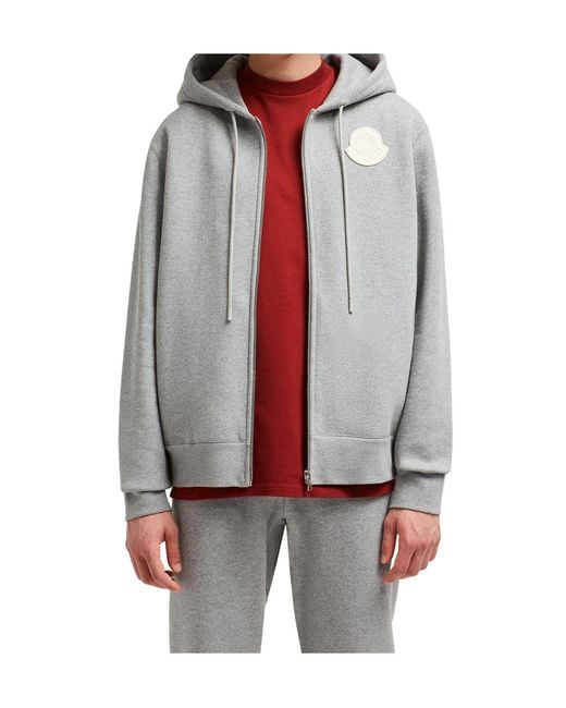 Moncler Gray Logo Patch Drawstring Hoodie for men
