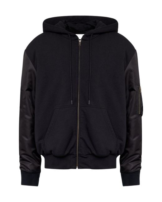 MM6 by Maison Margiela Blue Zip-Up Gathered-Sleeve Hoodie for men