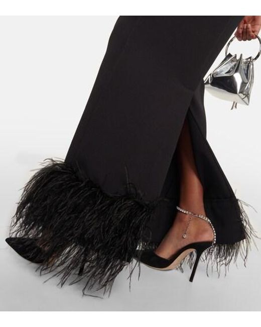 Safiyaa Black Feather-Trimmed Crêpe Gown