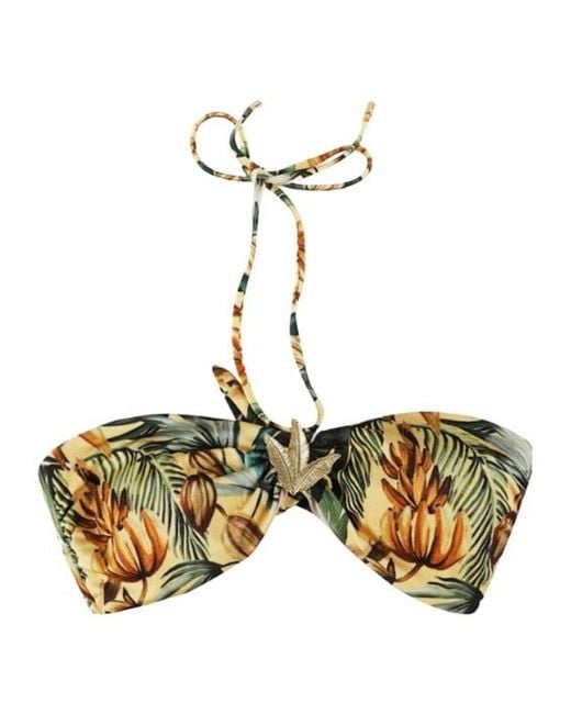 Farm Rio Metallic Tropical-Print Halterneck Bikini Top