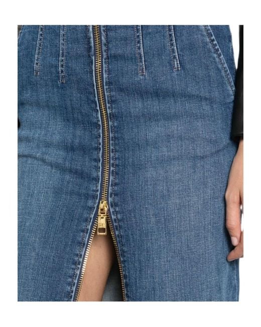 Elisabetta Franchi Blue Zip-Fastening High-Waisted Midi Skirt