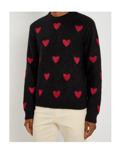 Valentino Black Heart-Shaped Inlaid Metallic Brushed Knit Pullover for men