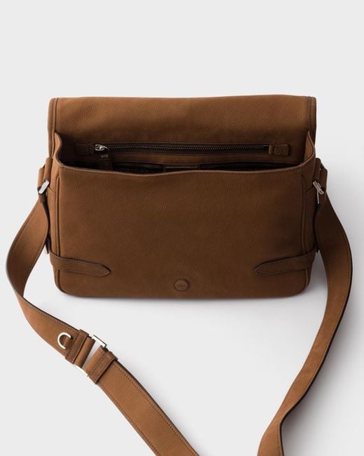 Prada Brown Nubuck Leather Shoulder Bag for men