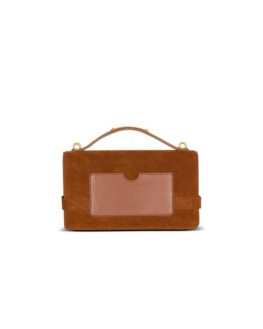 Balmain Brown Suede B-Buzz Shoulder 24 Bag
