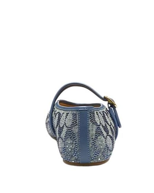 COACH Blue Mary Jane Crystal-Embellished Buckle-Strap Ballet Flats