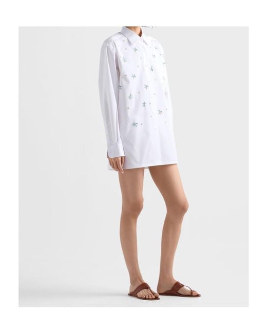 Prada White Embroidered Poplin Shirt