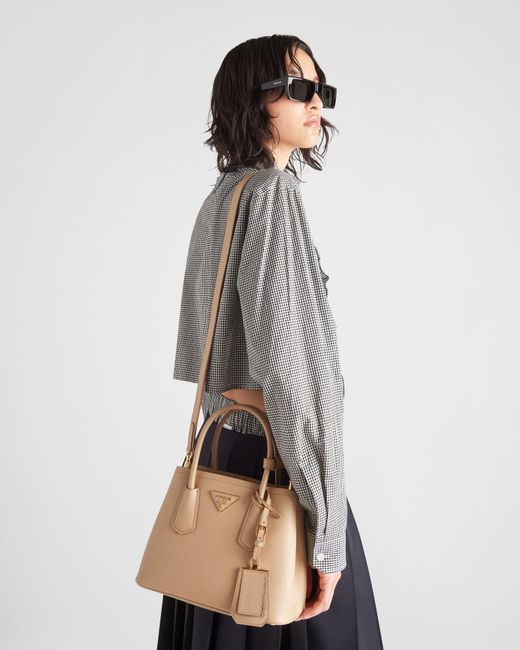 Prada Natural Logo Detailed Top Handle Tote Bag