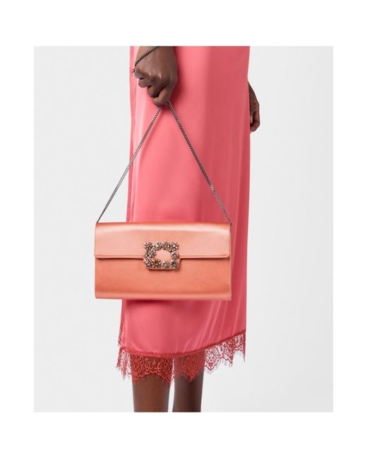 Roger Vivier Pink Efflorescence Embellished Satin Clutch Bag