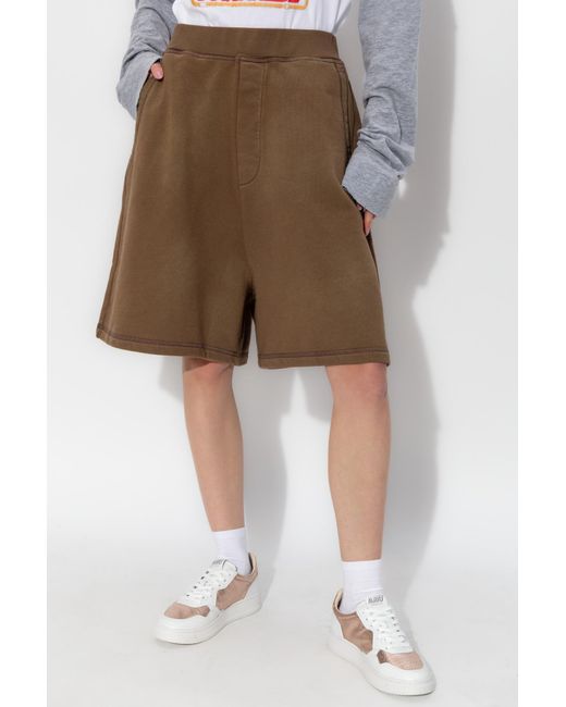DSquared² Brown Logo-Printed Elasticated Waistband Shorts
