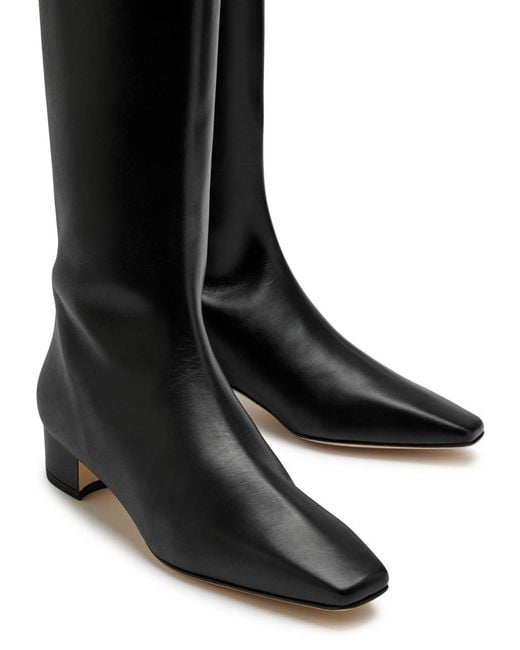 Manolo Blahnik Black Gore Leather Over-The-Knee Boots