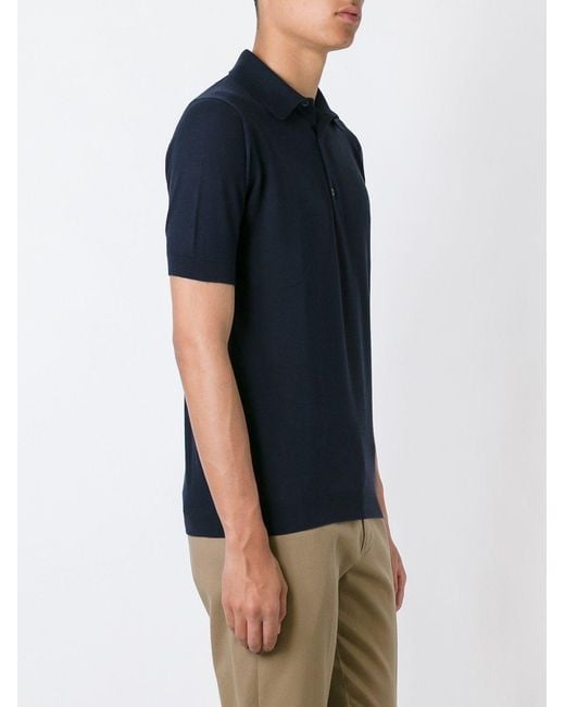 John Smedley Blue Button Polo Shirt for men