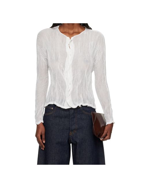 Issey Miyake White Button-Down Long-Sleeved Knitwear